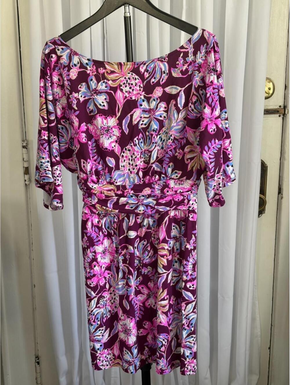 Lilly Pulitzer Floral Boatneck Purple Midi Dress size Medium